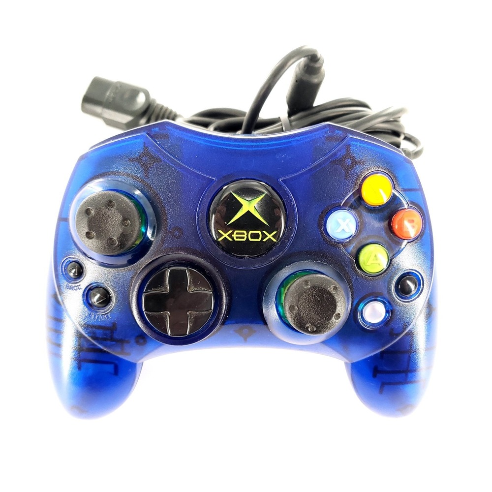 Original Xbox Controller S Transparent Clear Blue w/ Breakaway Cable OEM Tested